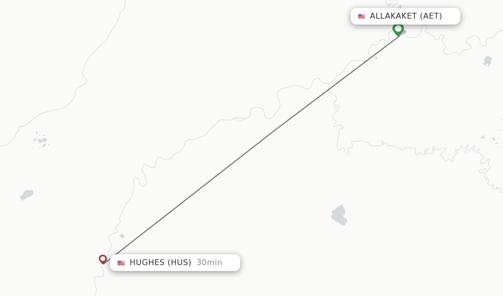Flights from Allakaket to Hughes route map