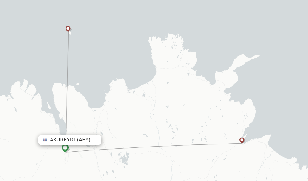 Route map with flights from Akureyri with Norlandair