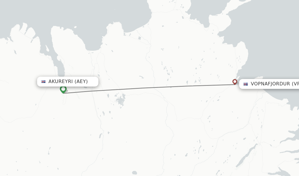 Flights from Akureyri to Vopnafjordur route map
