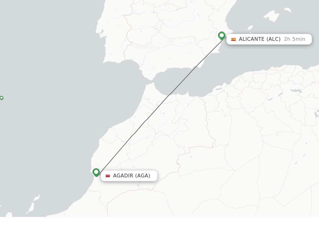 Flights from Agadir to Alicante route map