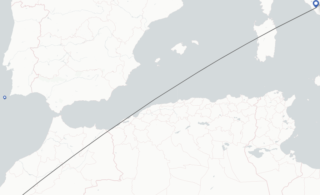 Flights from Agadir to Rome route map
