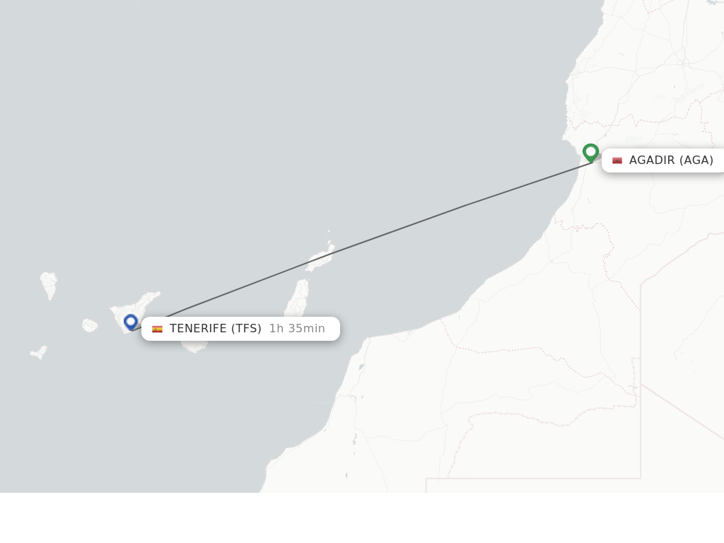 Flights from Tenerife to Agadir route map