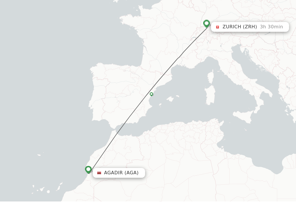 Flights from Agadir to Zurich route map