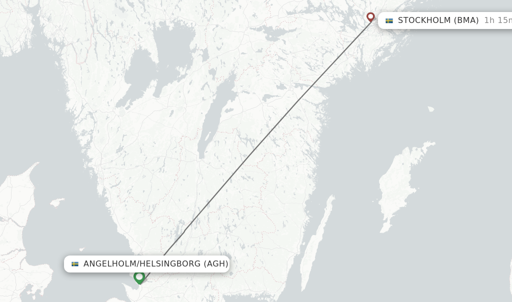 Flights from Angelholm/Helsingborg to Stockholm route map