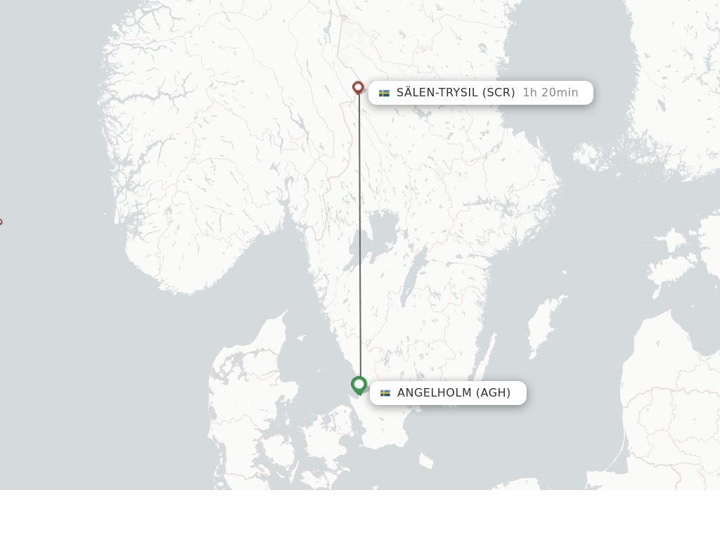 Flights from Angelholm/Helsingborg to Salen route map