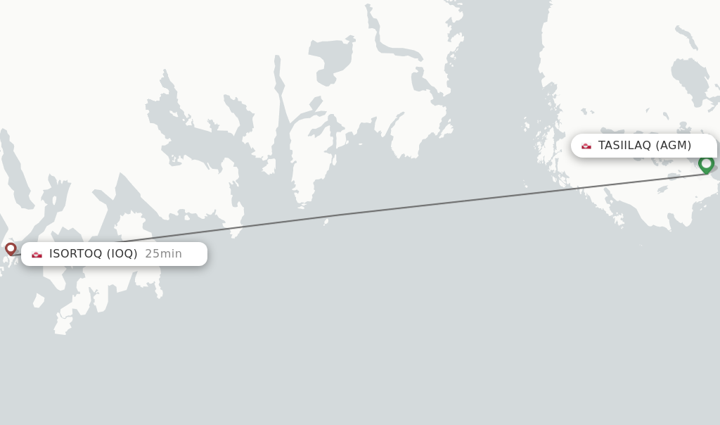 Flights from Tasiilaq to Isortoq route map