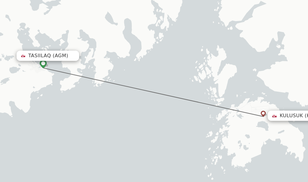 Flights from Tasiilaq to Kulusuk route map