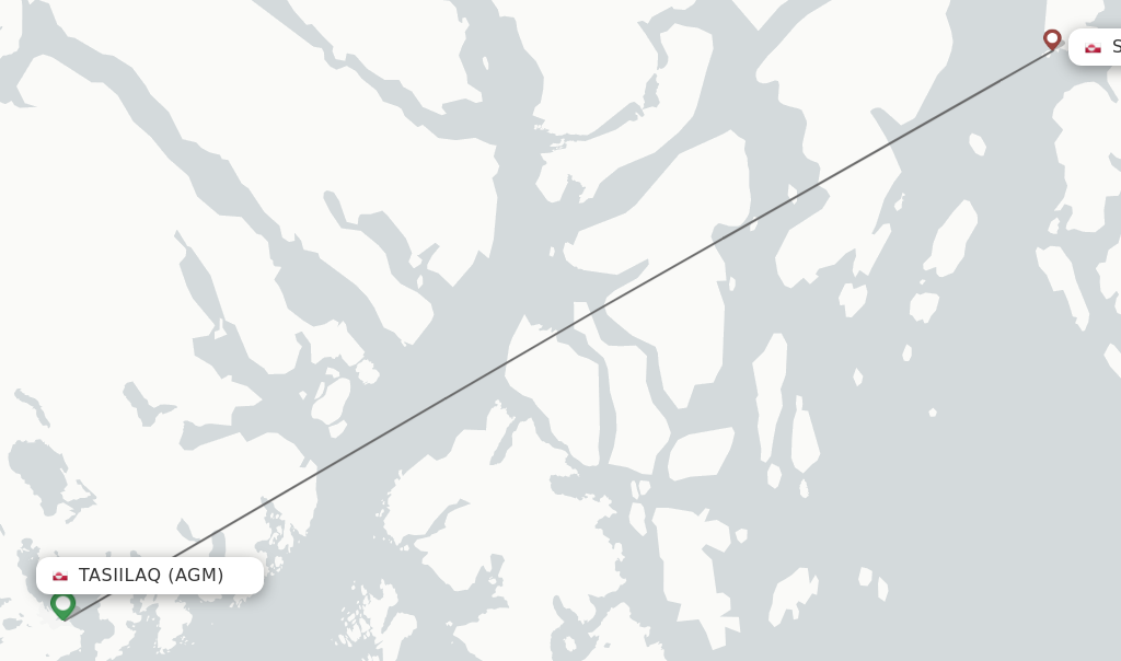 Flights from Tasiilaq to Sermiligaaq route map