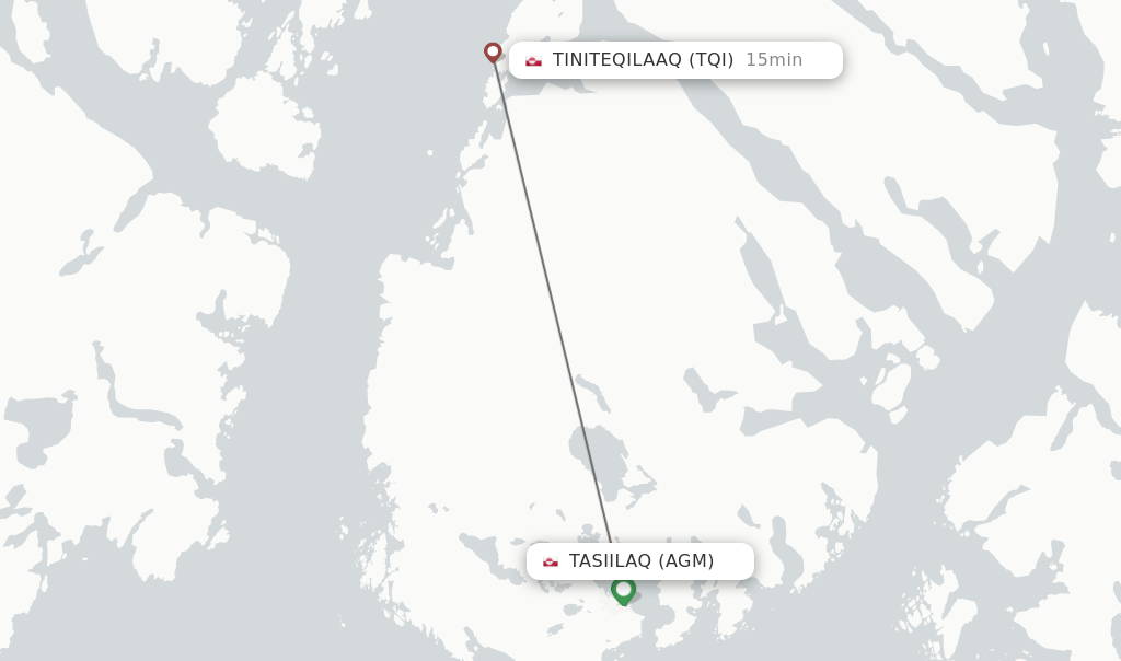 Flights from Tasiilaq to Tiniteqilaaq route map