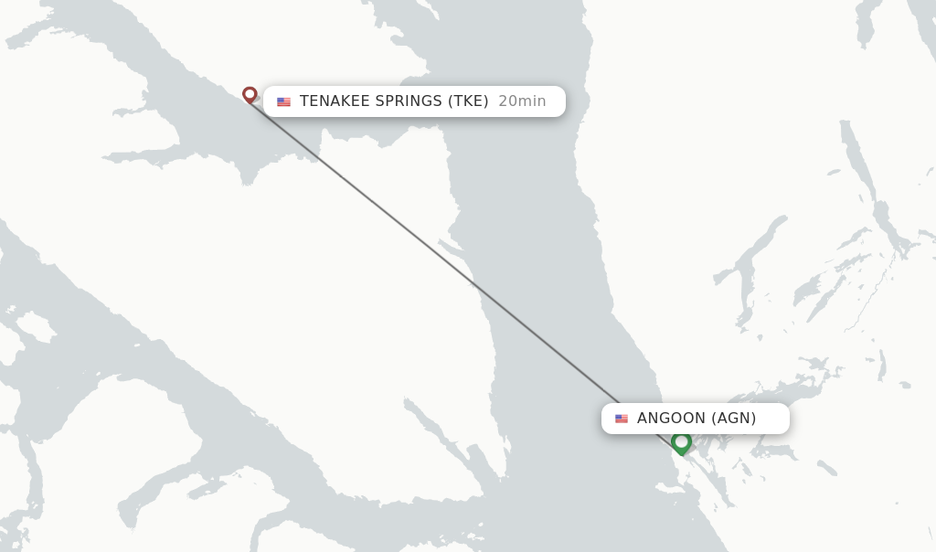 Flights from Angoon to Tenakee Springs route map