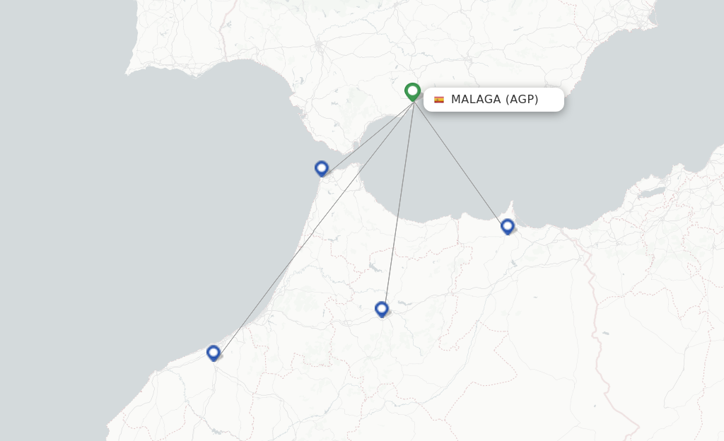 Route map with flights from Malaga with Air Arabia Maroc