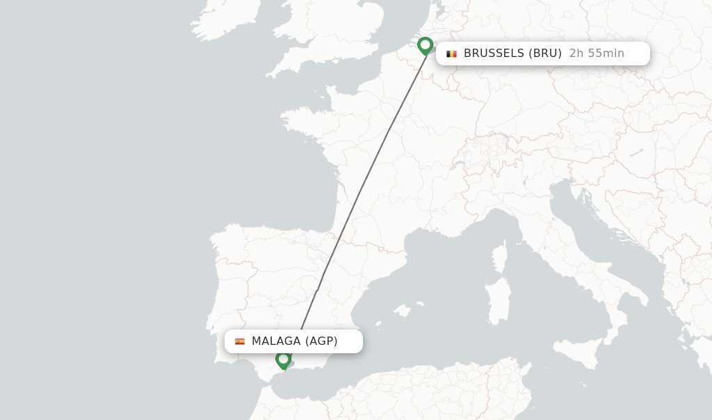 Flights from Malaga to Brussels route map