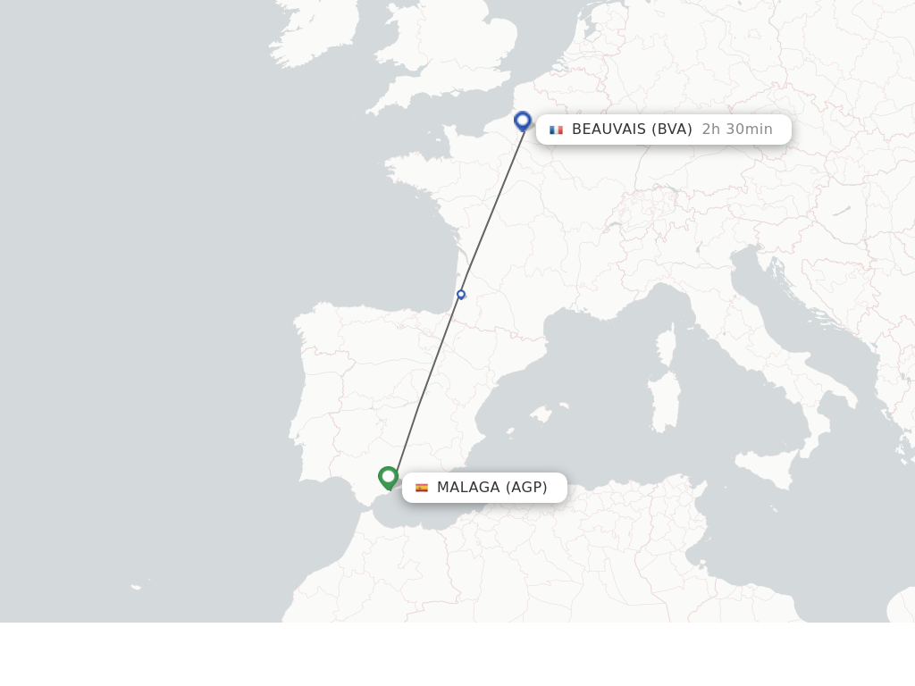 Flights from Malaga to Paris route map