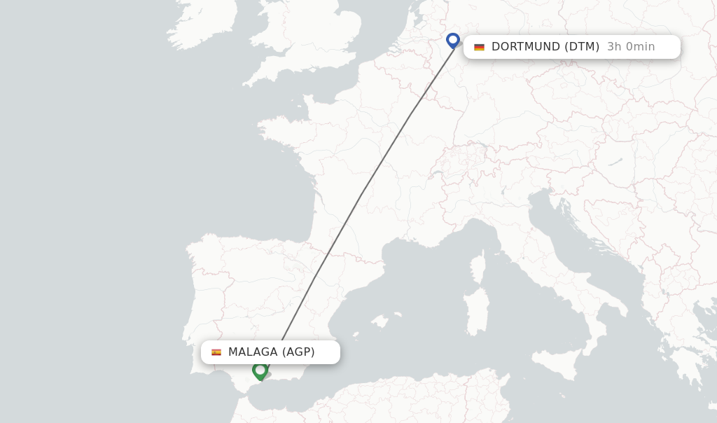 Flights from Malaga to Dortmund route map