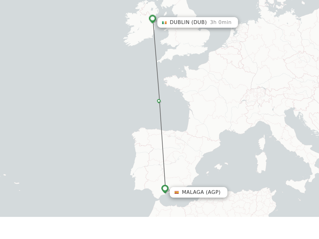 Flights from Malaga to Dublin route map