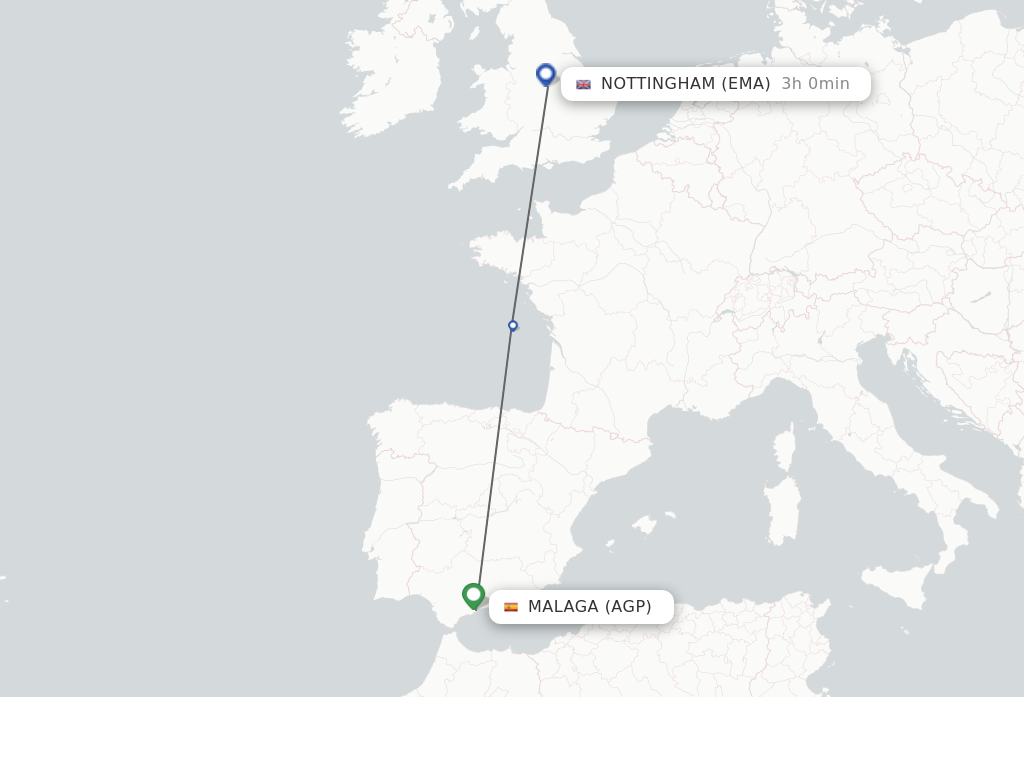 Flights from Malaga to Leicestershire route map
