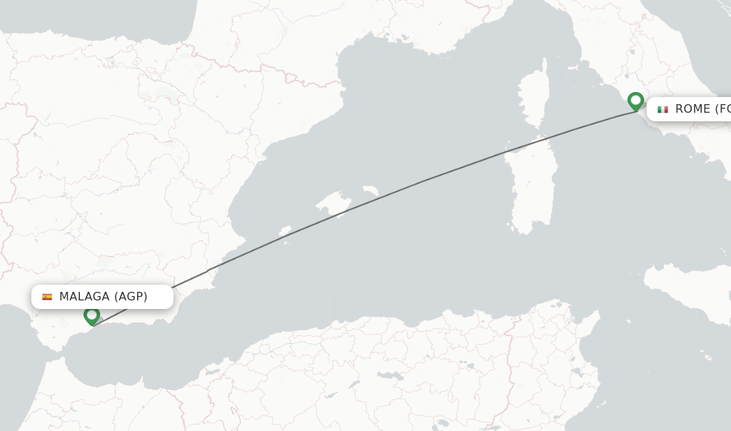 Flights from Malaga to Rome route map