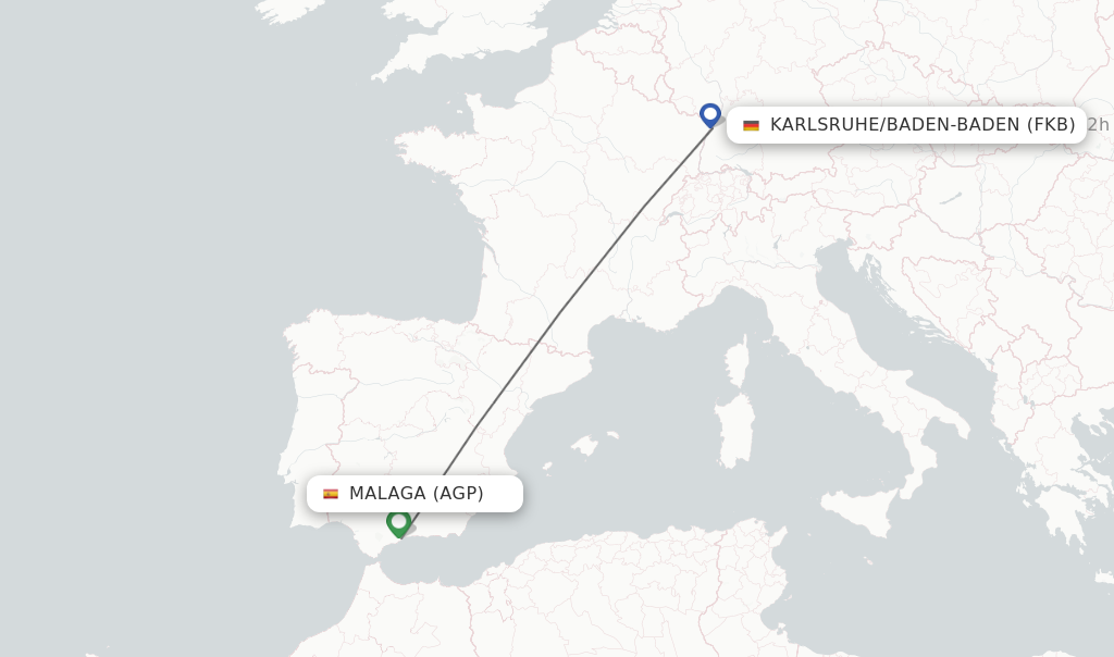 Flights from Malaga to Karlsruhe/Baden-Baden route map