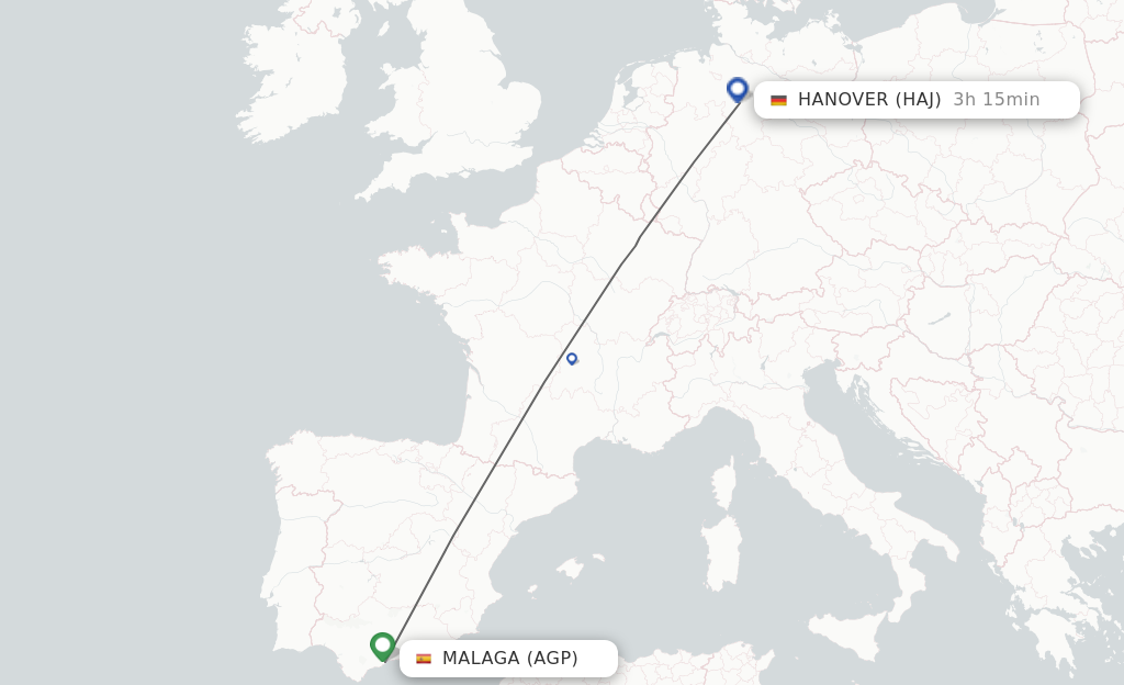 Flights from Malaga to Hanover route map