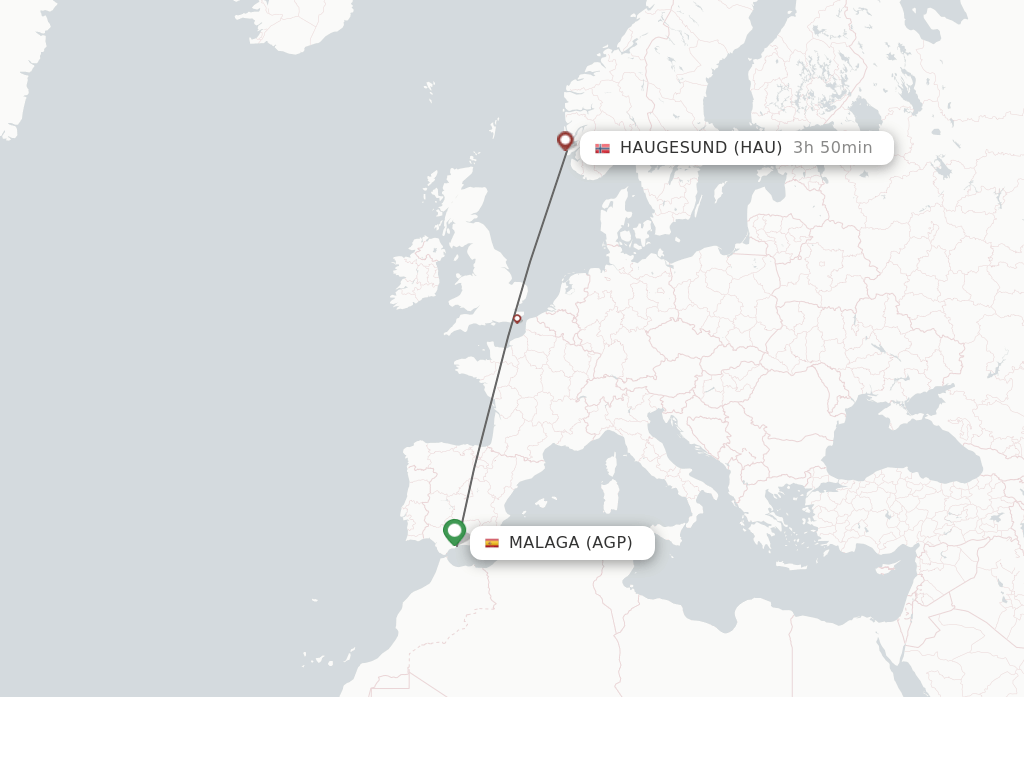 Flights from Malaga to Haugesund route map