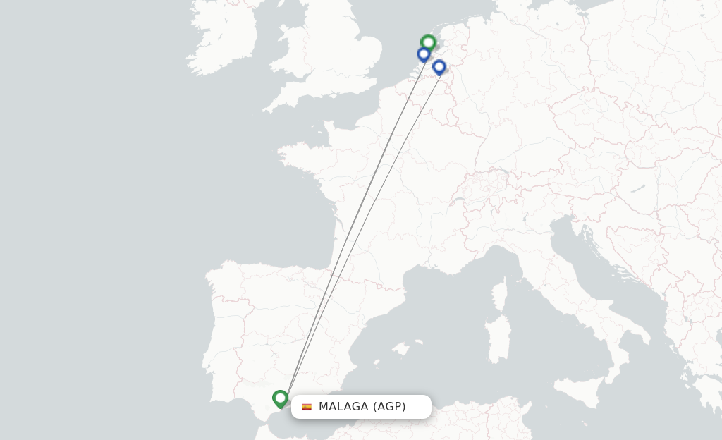 Route map with flights from Malaga with Transavia