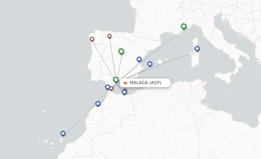 Route map with flights from Malaga with Iberia