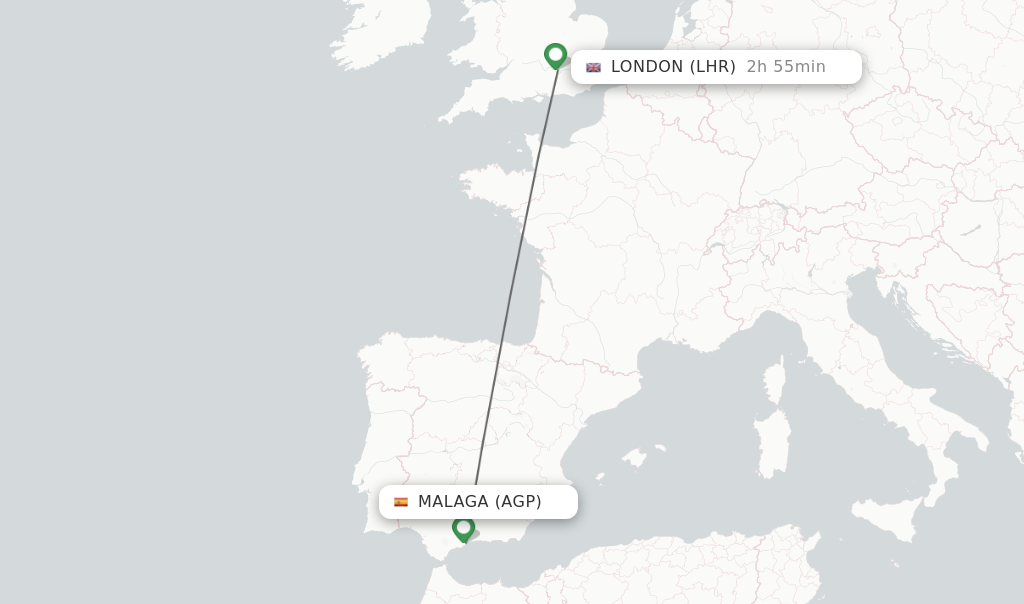 Flights from Malaga to London route map