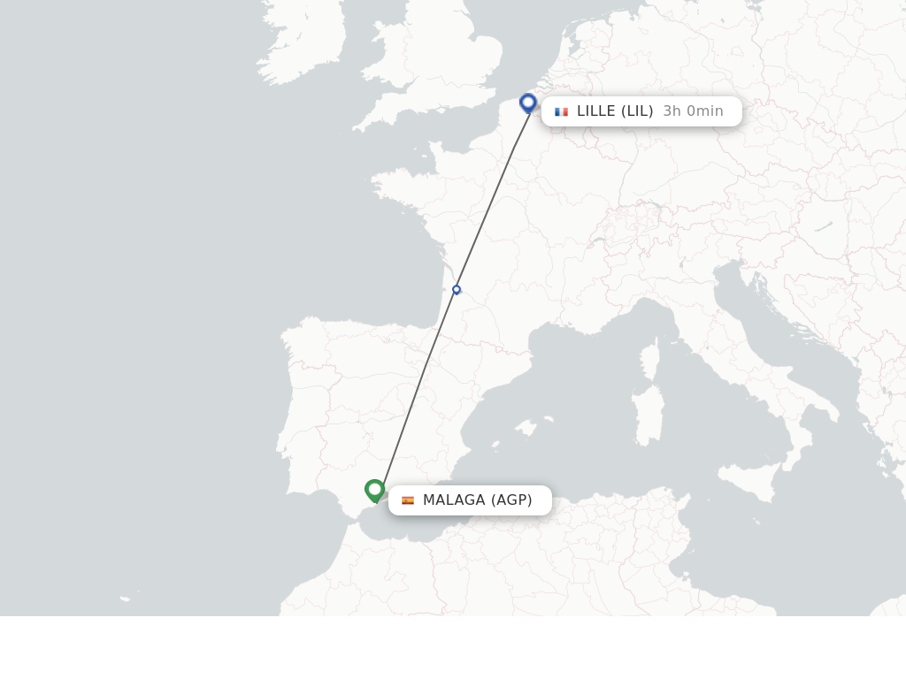 Flights from Malaga to Lille route map