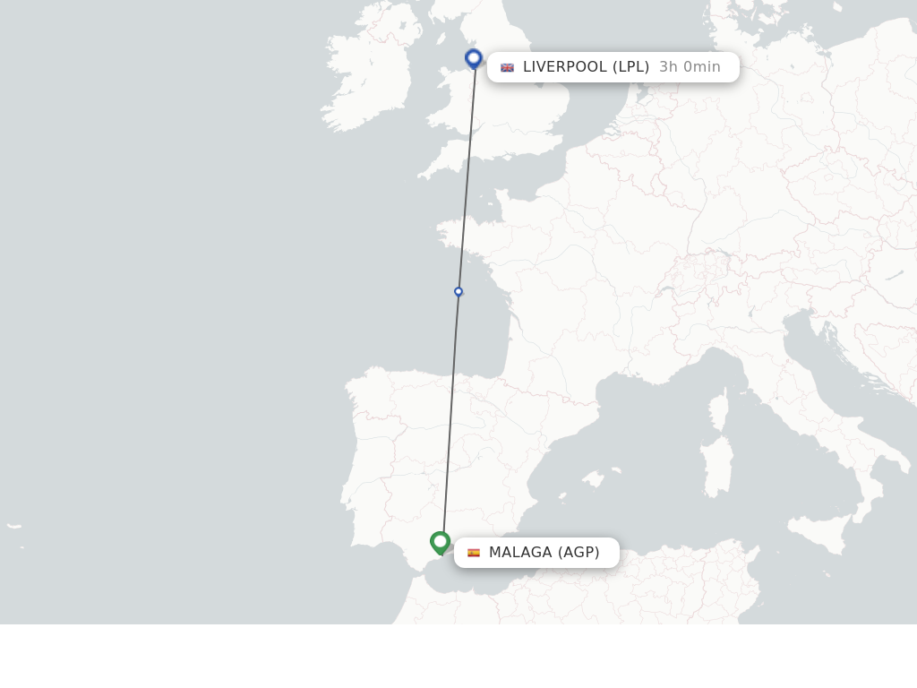 Flights from Liverpool to Malaga route map