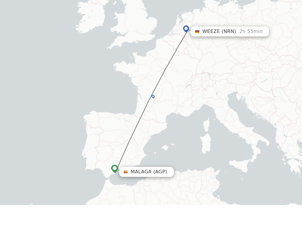 Flights from Weeze to Malaga route map