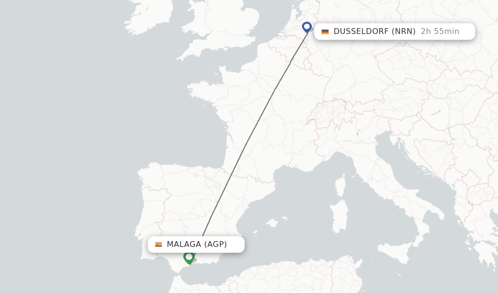 Flights from Malaga to Dusseldorf route map