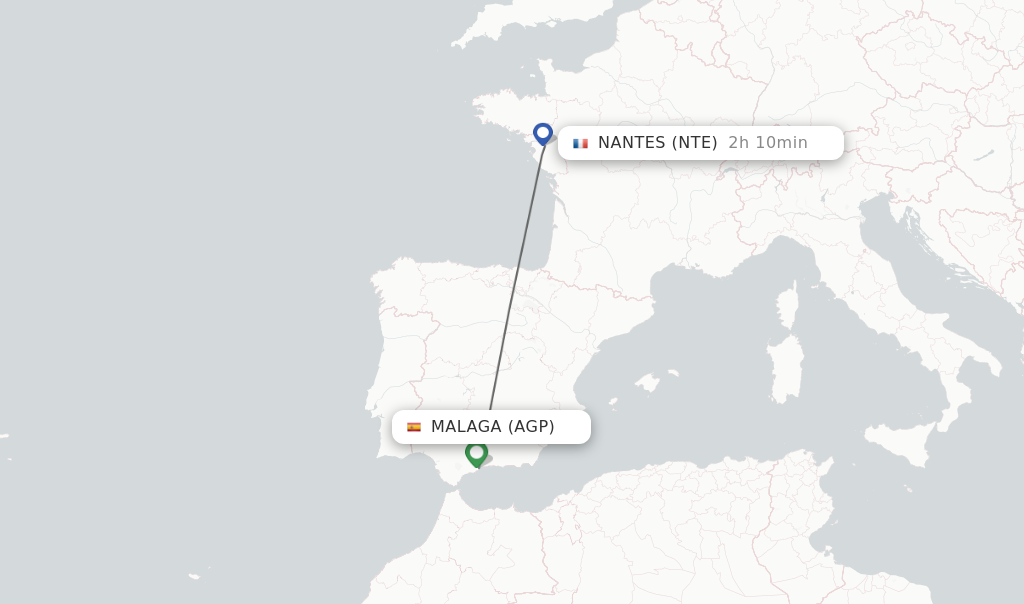 Flights from Malaga to Nantes route map