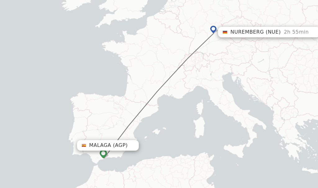 Flights from Malaga to Nuremberg route map