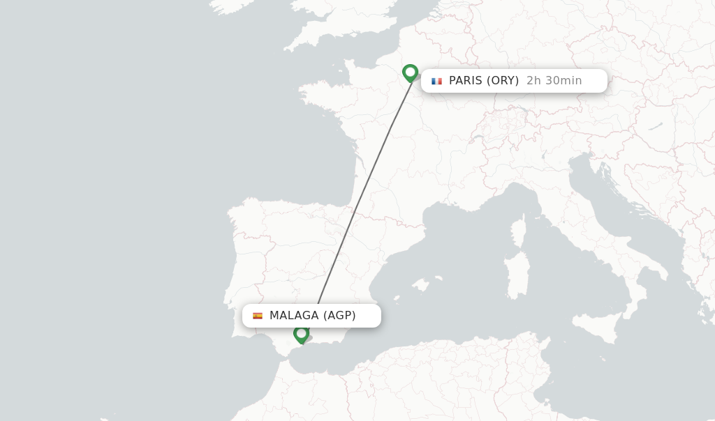Flights from Malaga to Paris route map