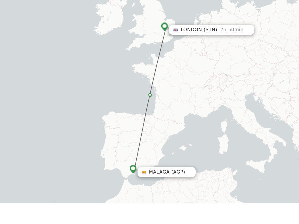 Flights from Malaga to London route map