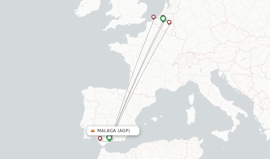 Route map with flights from Malaga with TUI fly