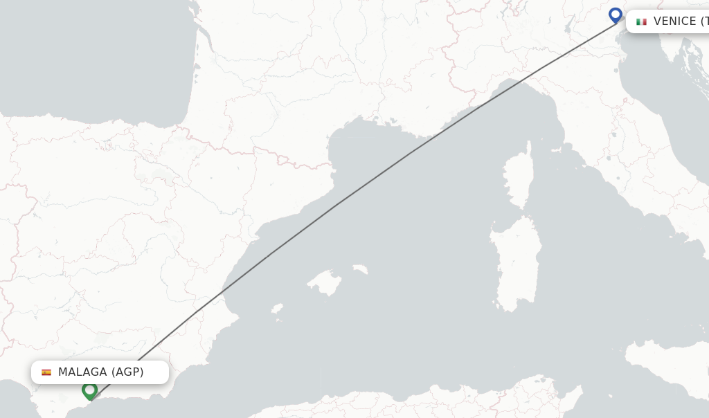 Flights from Malaga to Venice route map