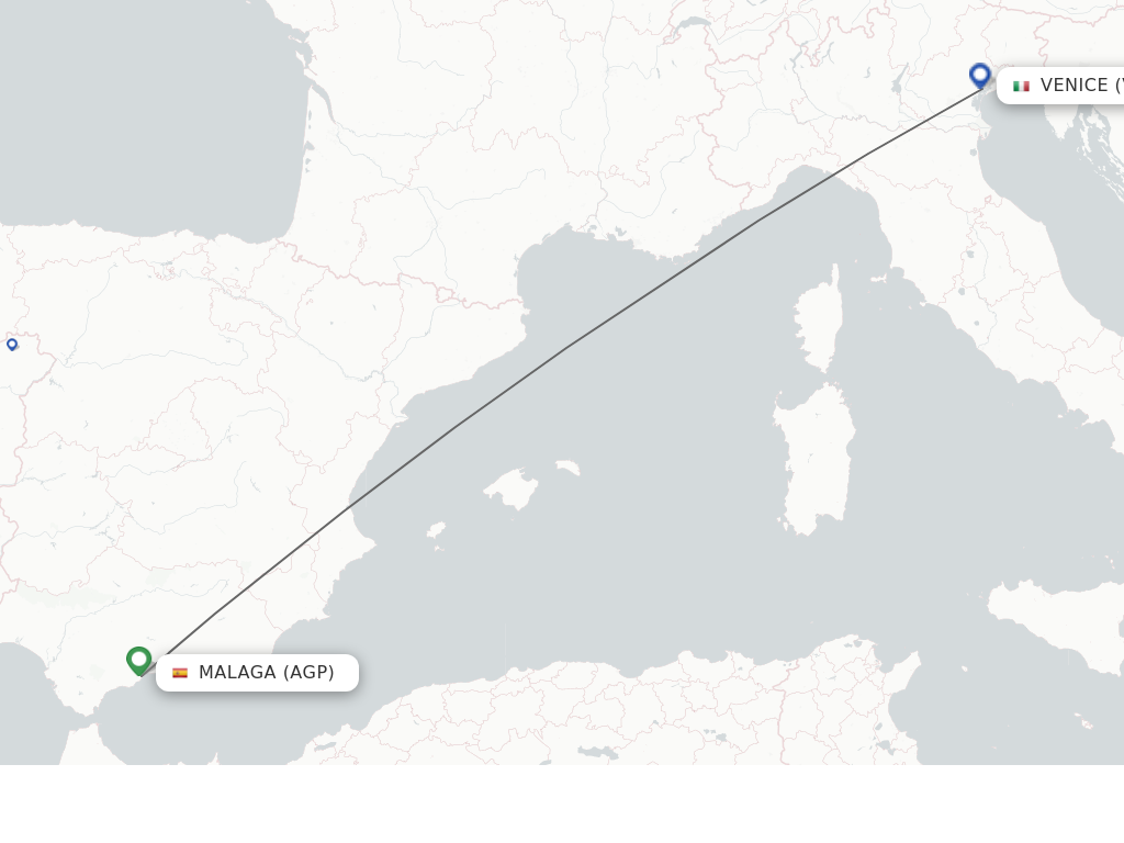 Flights from Malaga to Venice route map