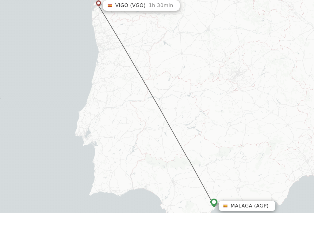 Flights from Malaga to Vigo route map