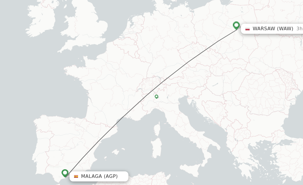 Flights from Malaga to Warsaw route map