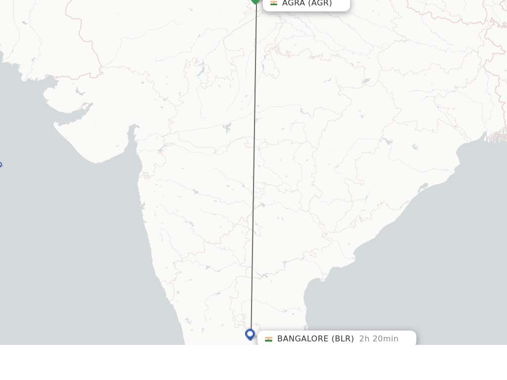 Flights from Agra to Bengaluru route map
