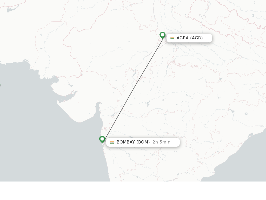 Flights from Agra to Mumbai route map