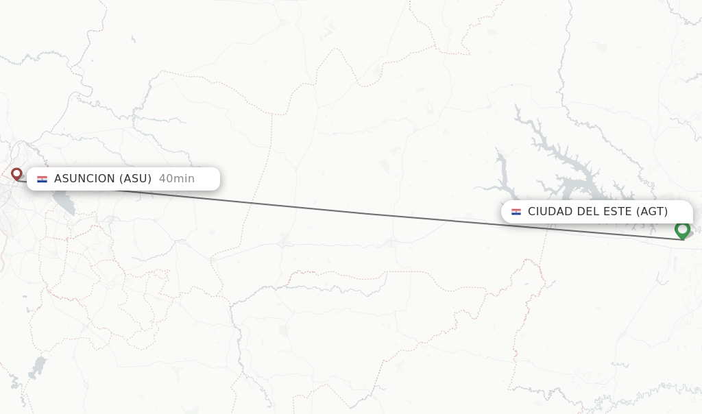 Flights from Ciudad del Este to Asuncion route map