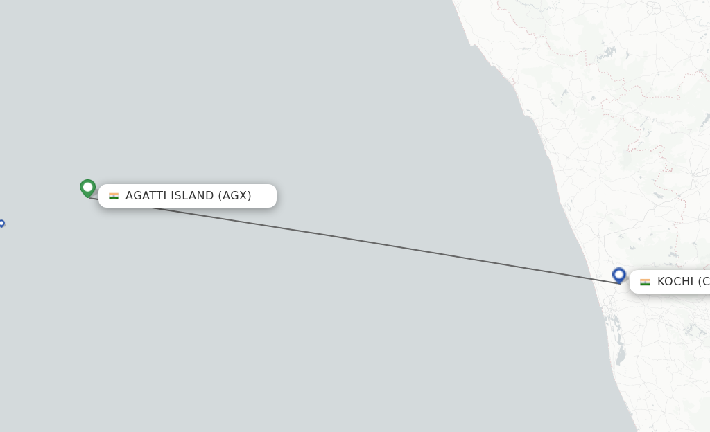 Flights from Agatti Island to Kochi route map