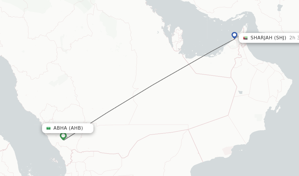 Flights from Abha to Sharjah route map