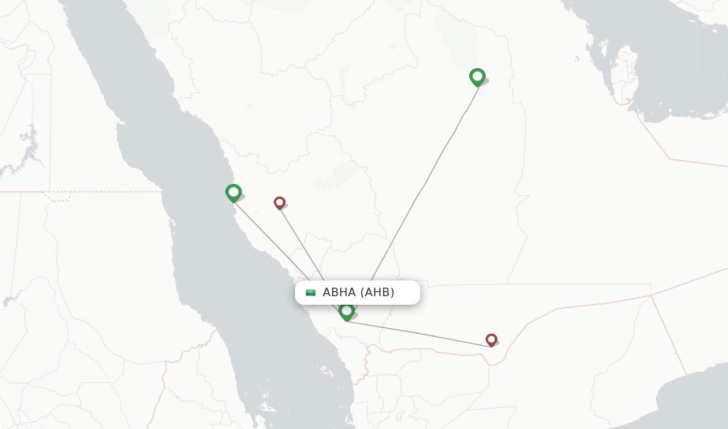 Route map with flights from Abha with Saudia