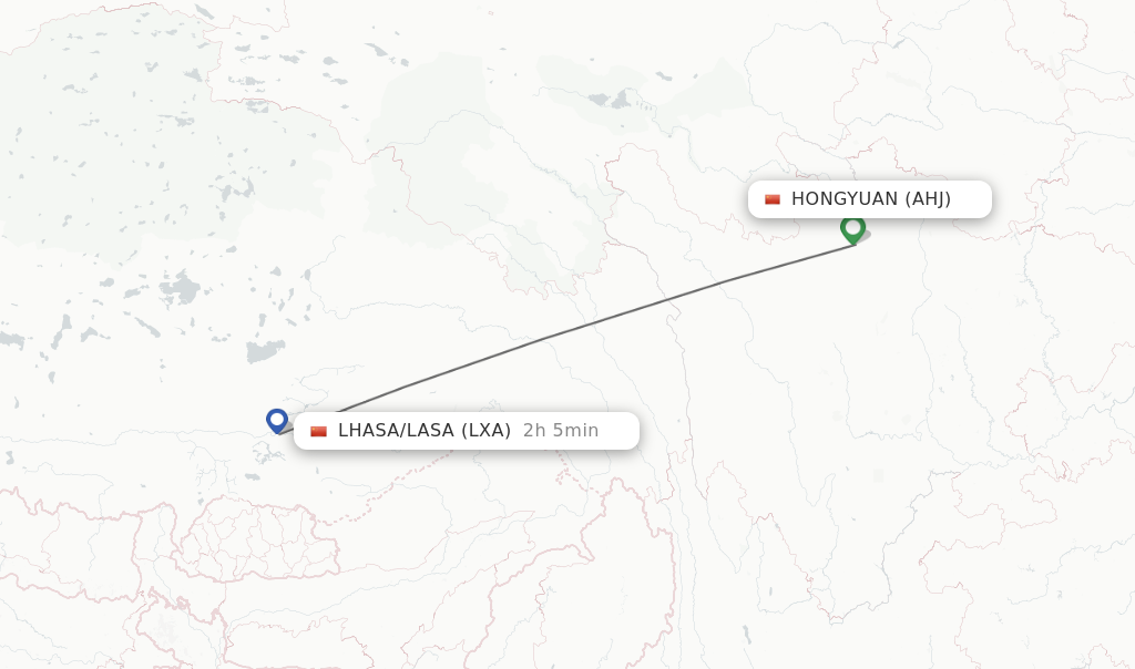 Flights from Hongyuan to Lhasa/Lasa route map