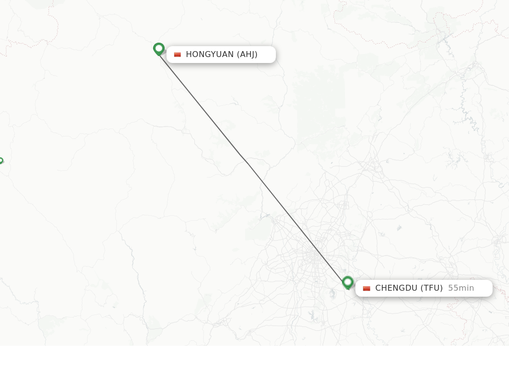 Flights from Hongyuan to Chengdu route map