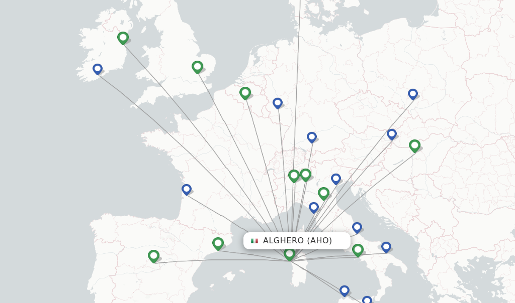 Route map with flights from Alghero with Ryanair