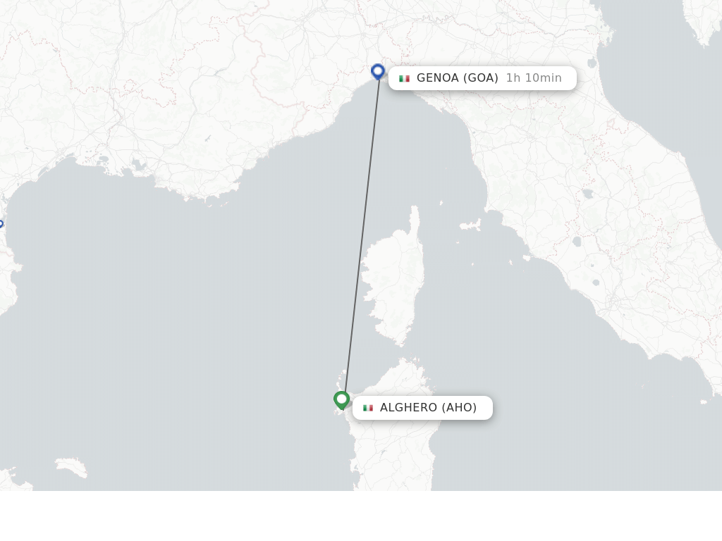 Flights from Alghero to Genoa route map
